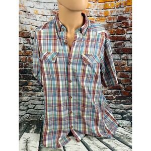 ExOfficio Mens XL Plaid Short Sleeve Button Down Shirt Ventilated Hiking Outdoor